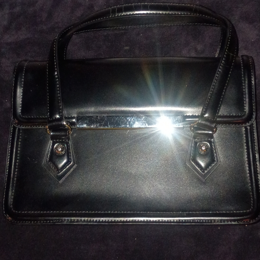Cromia Italy Black Pebbled Leather Handbag Silver Hardware Luxury Shoulder Bag